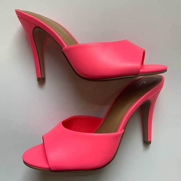 🎀 Neon Barbie pink slide sandals ladies high heels open toe.💞💋 - Picture 2 of 5